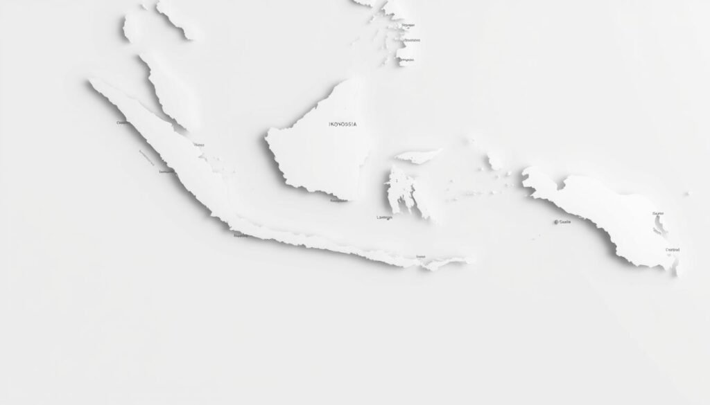 A detailed data visualization map of the Indonesian provinces, with clean and minimalist design. The map should be rendered in a neutral color palette, with subtle shading to highlight the provincial boundaries. The overall tone should convey a sense of authority and professionalism, suitable for use in a data-driven article. The map should be positioned centrally, with plenty of negative space around it to create a balanced and visually appealing composition. Lighting should be soft and diffused, with a slight ambient glow to enhance the clarity and legibility of the map. The angle should be slightly elevated, providing a bird's-eye view perspective that emphasizes the comprehensive scope of the data.